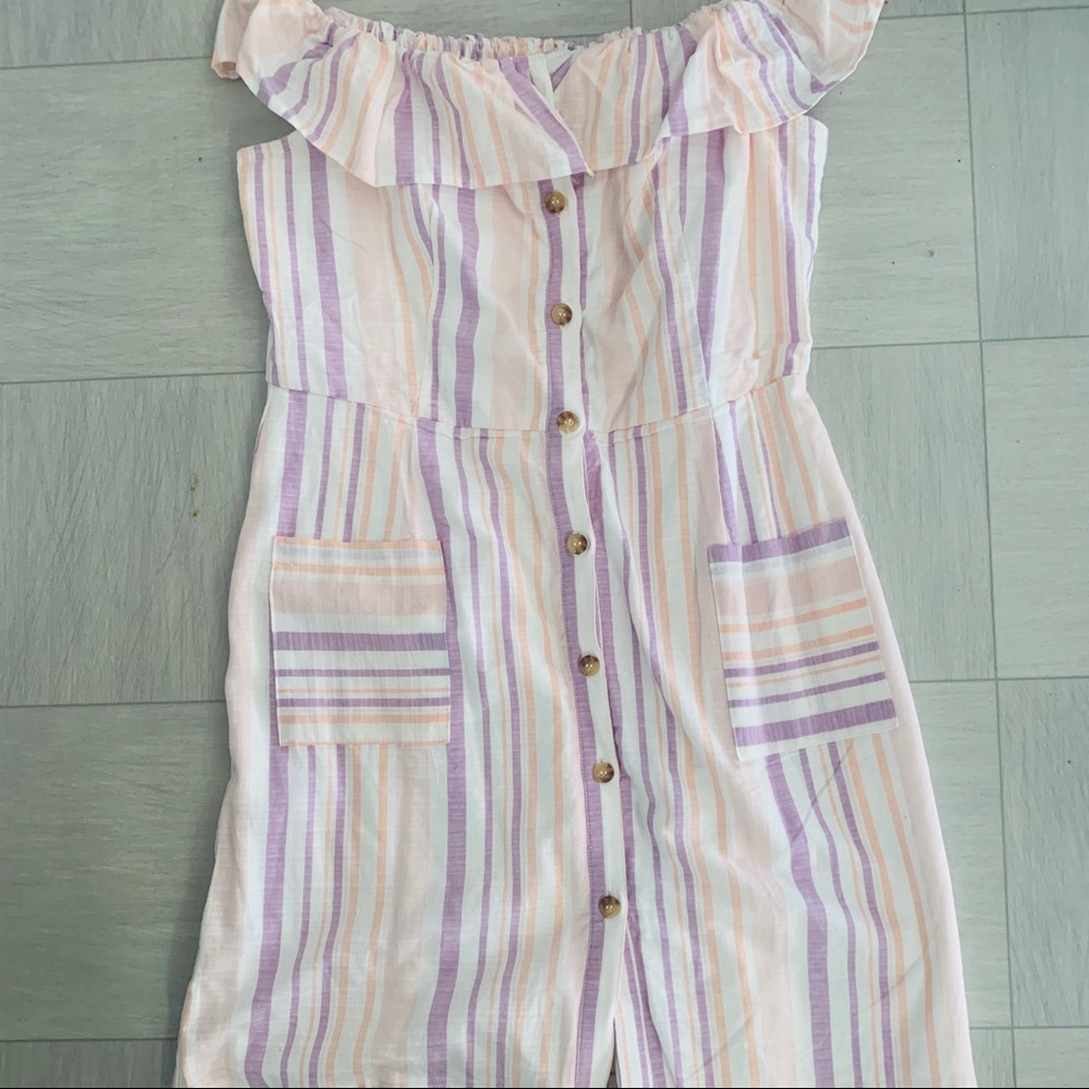 Pastel stripes off shoulder dress
